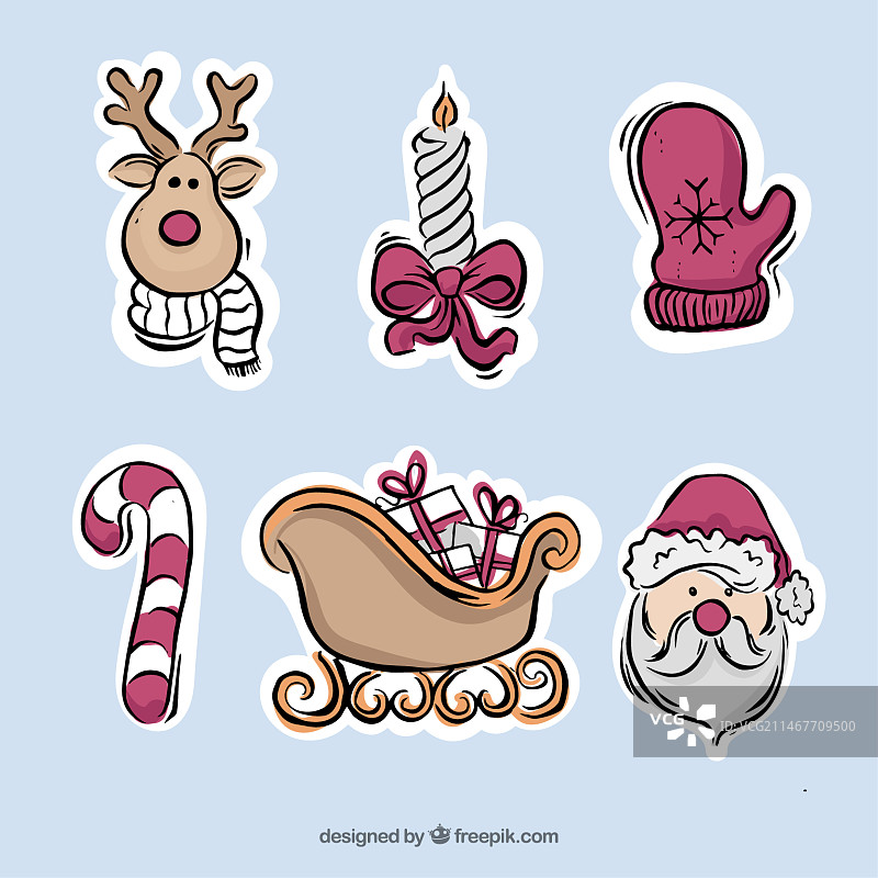 传统圣诞饰品的漂亮贴纸草图图片素材
