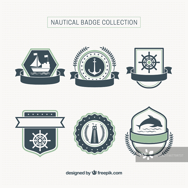 6个带缎带的航海徽章图片素材