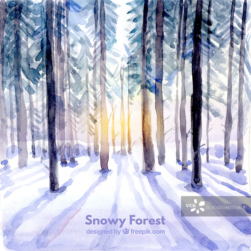 水彩森林雪景背景图片素材