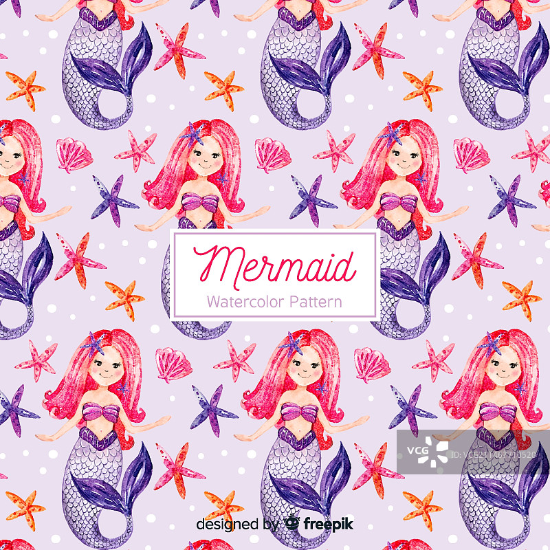 水彩美人鱼图案图片素材