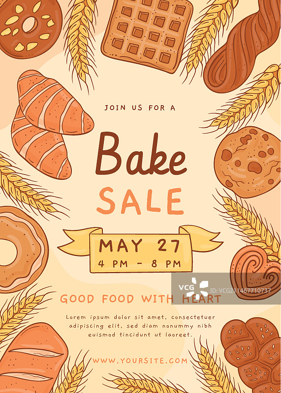 手绘扁平风烘焙义卖宣传单图片素材