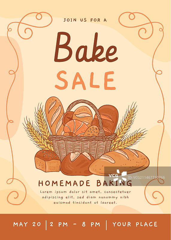 手绘扁平风烘焙义卖宣传单图片素材