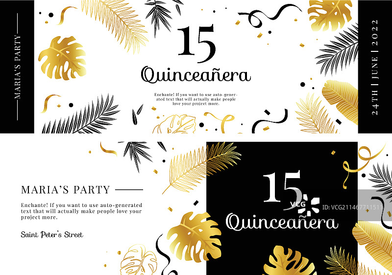 豪华的西班牙甜点Quinceanera渐变横幅图片素材