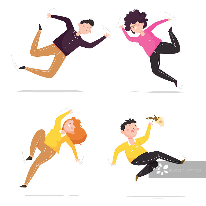 手绘扁平风人物跌倒合集图片素材