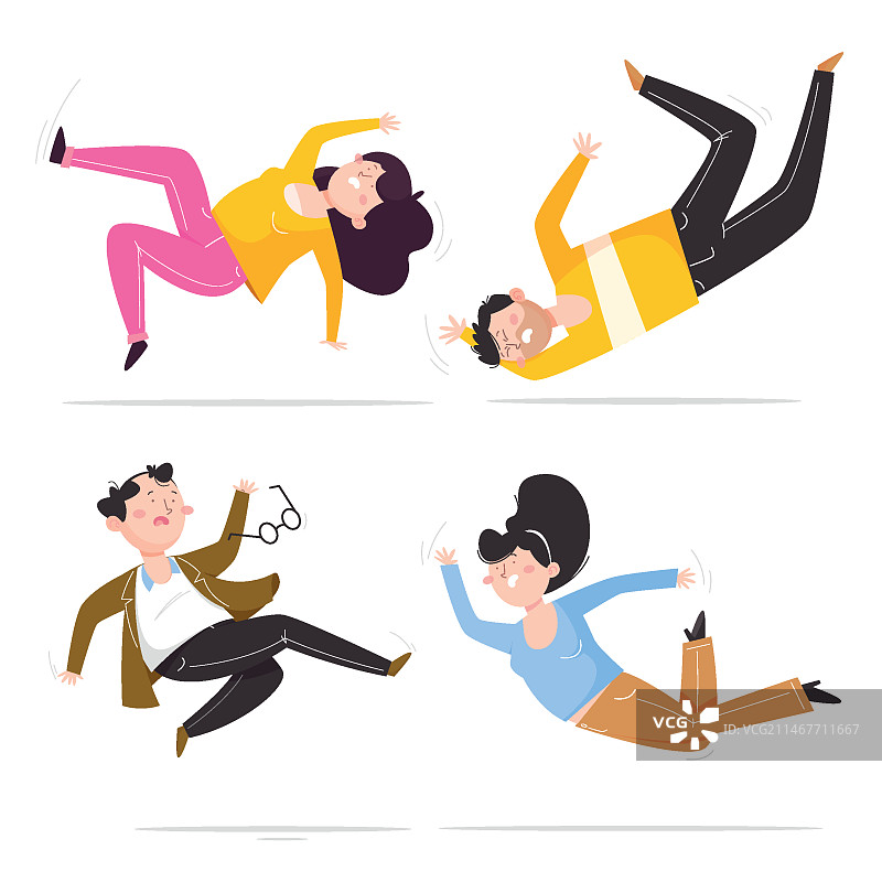 手绘扁平风人物跌倒合集图片素材