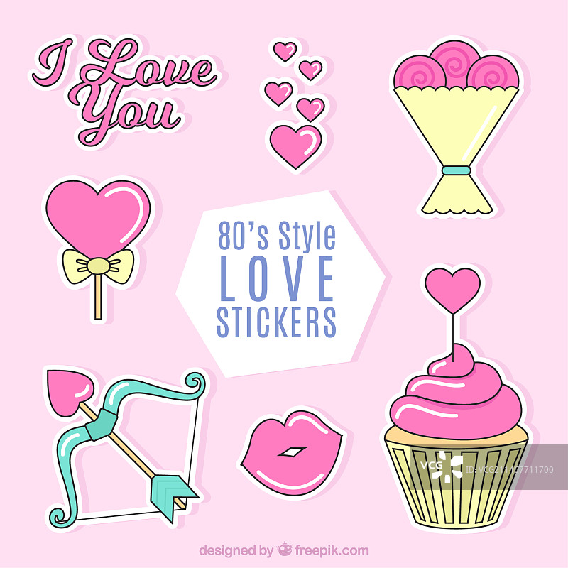 扁平风格的爱心贴纸图片素材