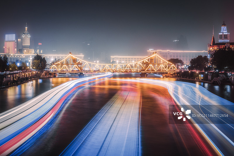 天津解放桥海河夜景图片素材