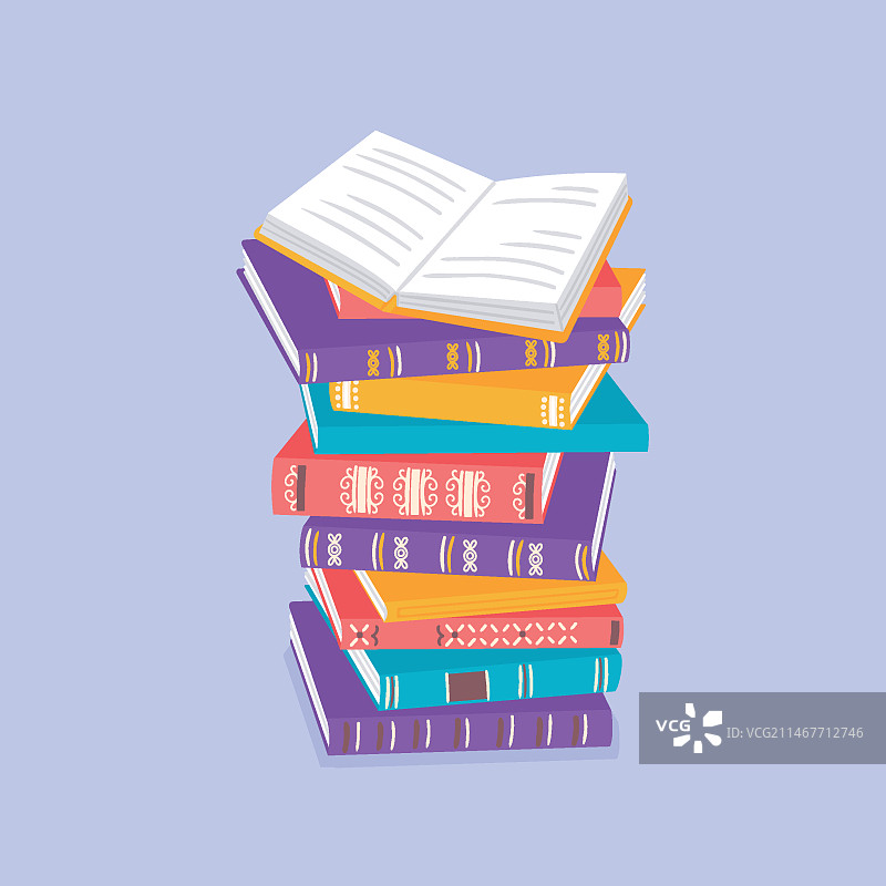 手绘书堆插画图片素材