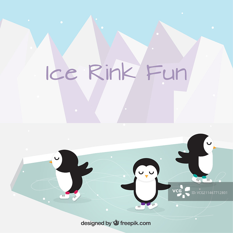 有滑冰企鹅的可爱背景图片素材