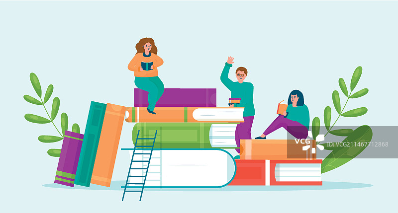 手绘扁平风读书俱乐部插画图片素材