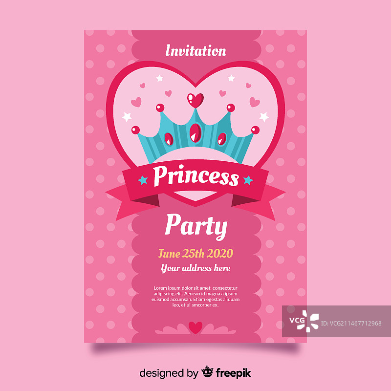 粉色公主派对邀请函模板图片素材