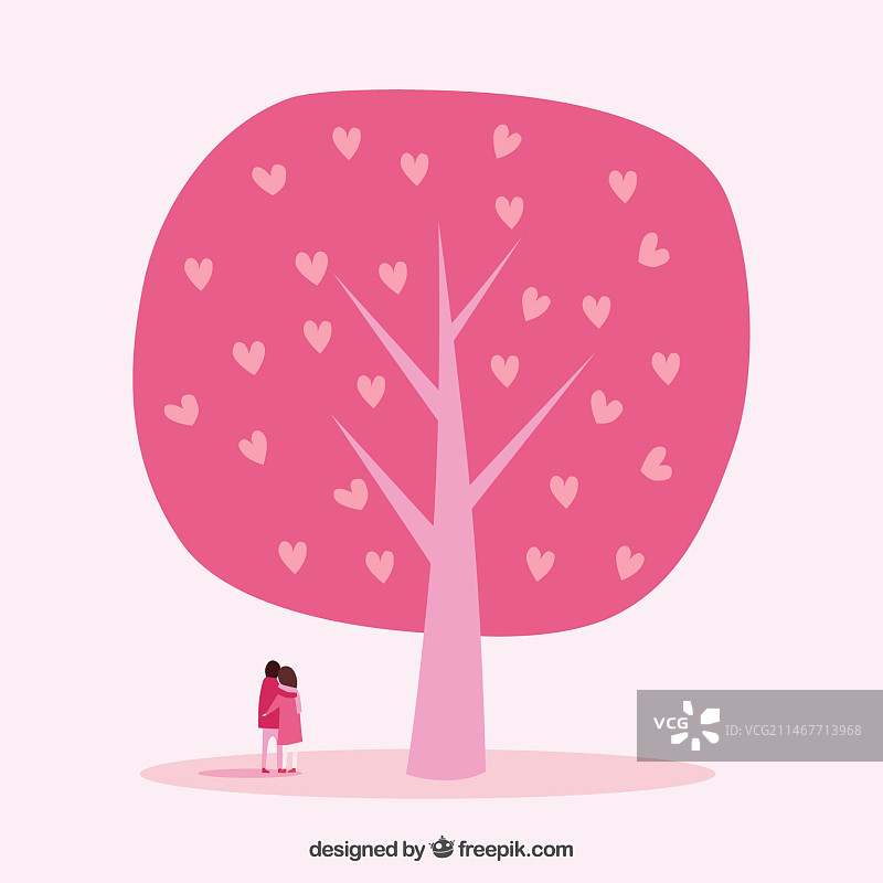 情侣与粉色爱心树图片素材