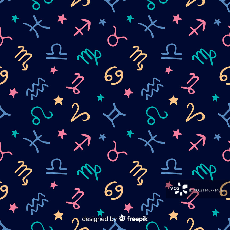 手绘彩色十二星座图案图片素材