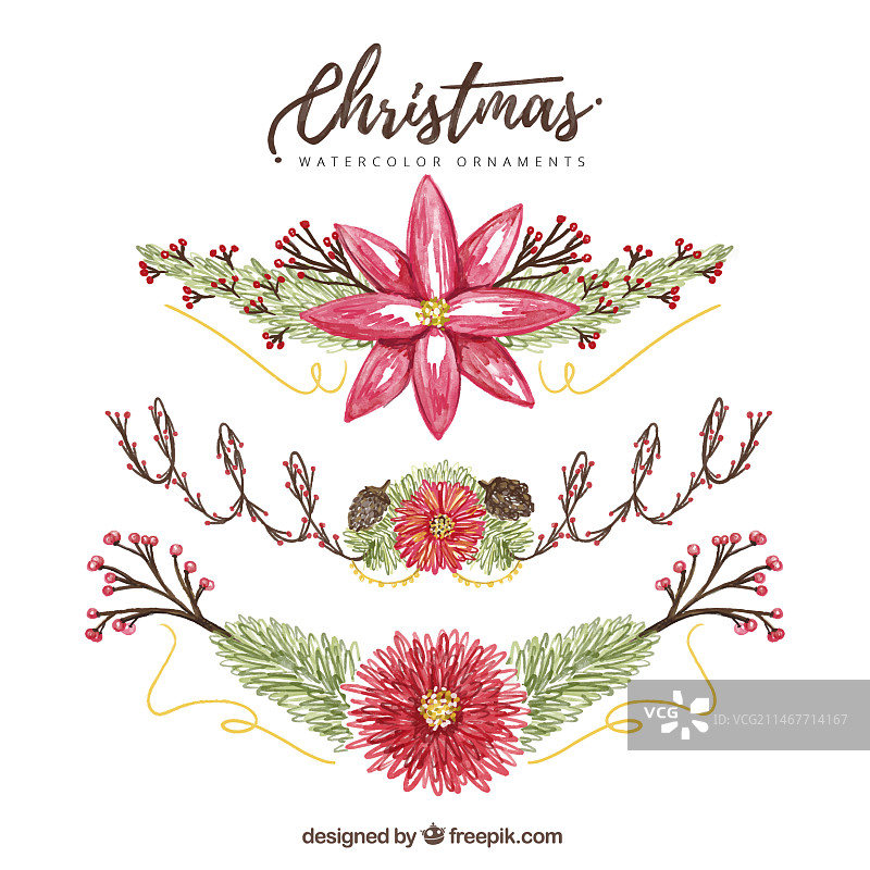 手绘圣诞装饰花朵图片素材