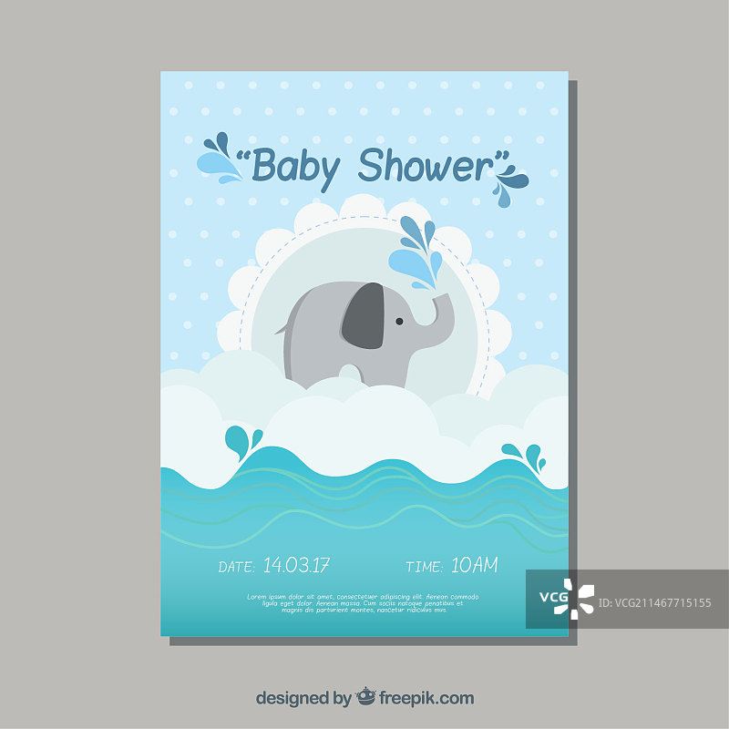 可爱圆点小象婴儿派对邀请函图片素材