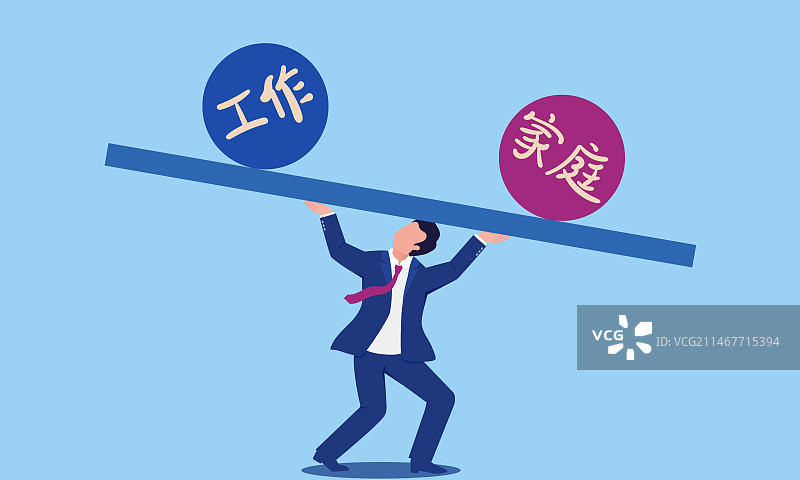 男人在家庭和工作的压力调节平衡的矢量插画图片素材