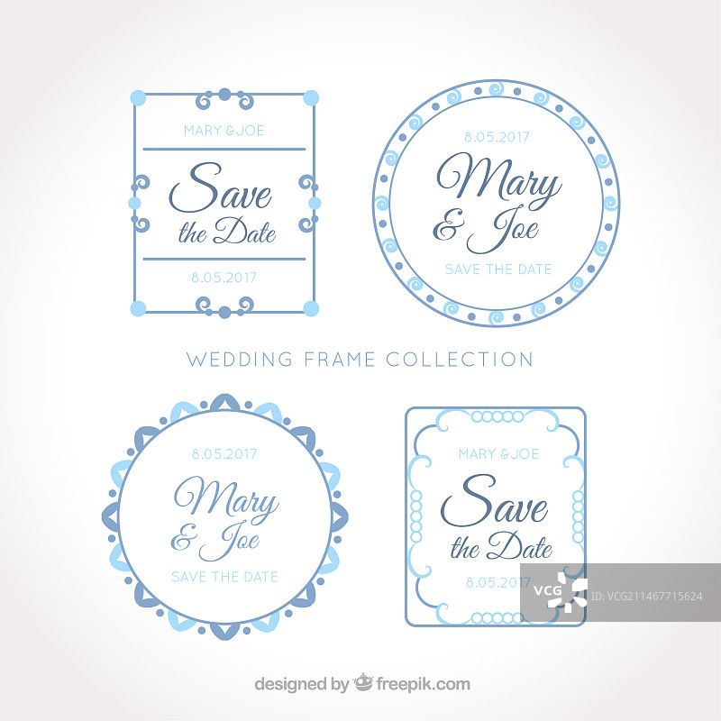 蓝色调的美丽婚礼相框图片素材