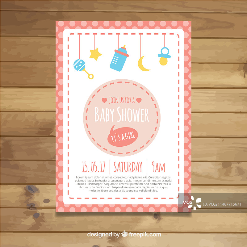 粉色调悬挂元素婴儿派对邀请函图片素材