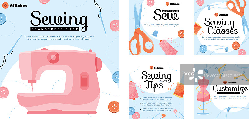 手绘女裁缝Instagram帖子图片素材