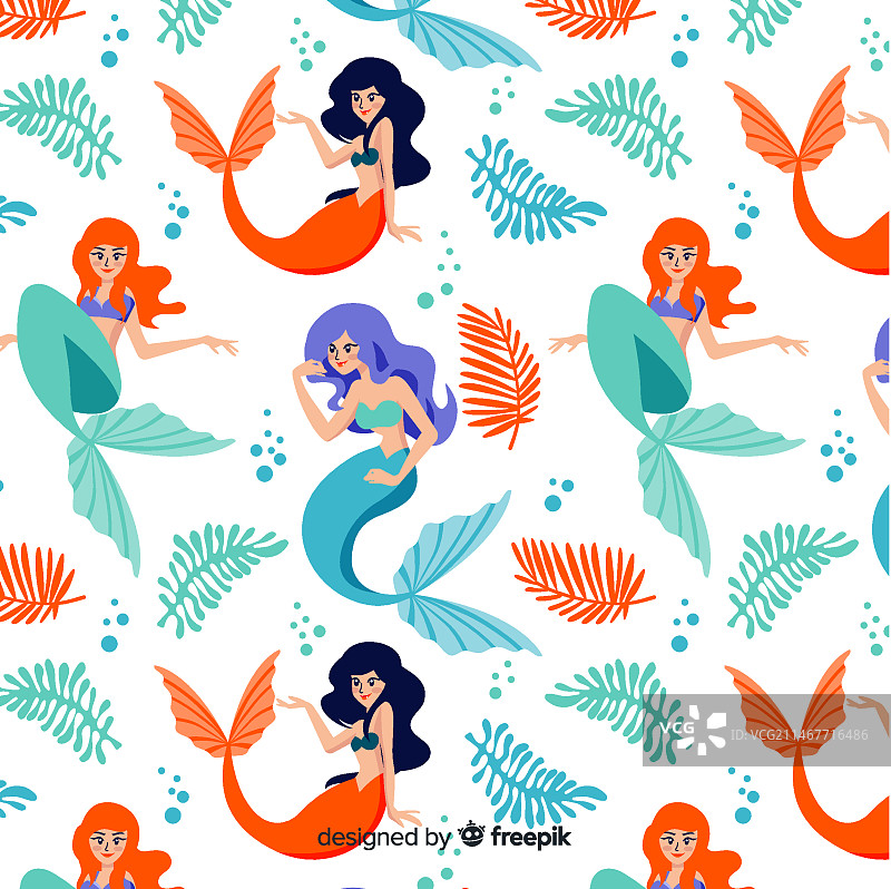 手绘美人鱼图案图片素材