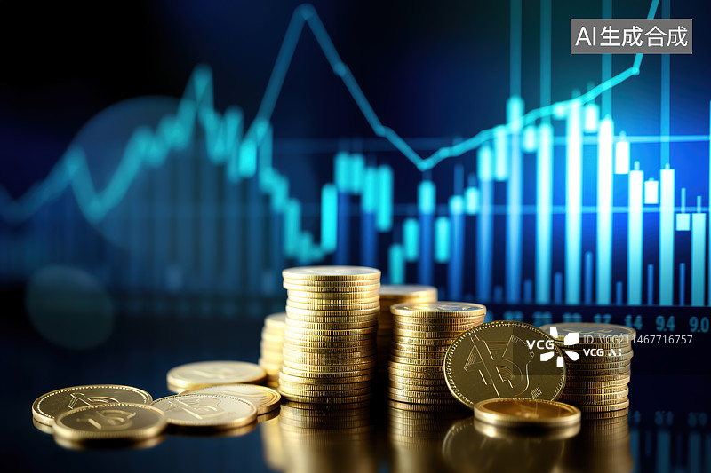 【AI数字艺术】金币与金融财务报表图片素材