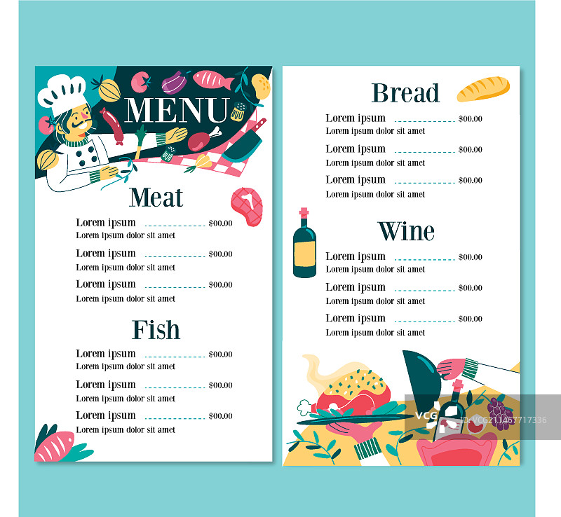 餐厅菜单插画模板图片素材