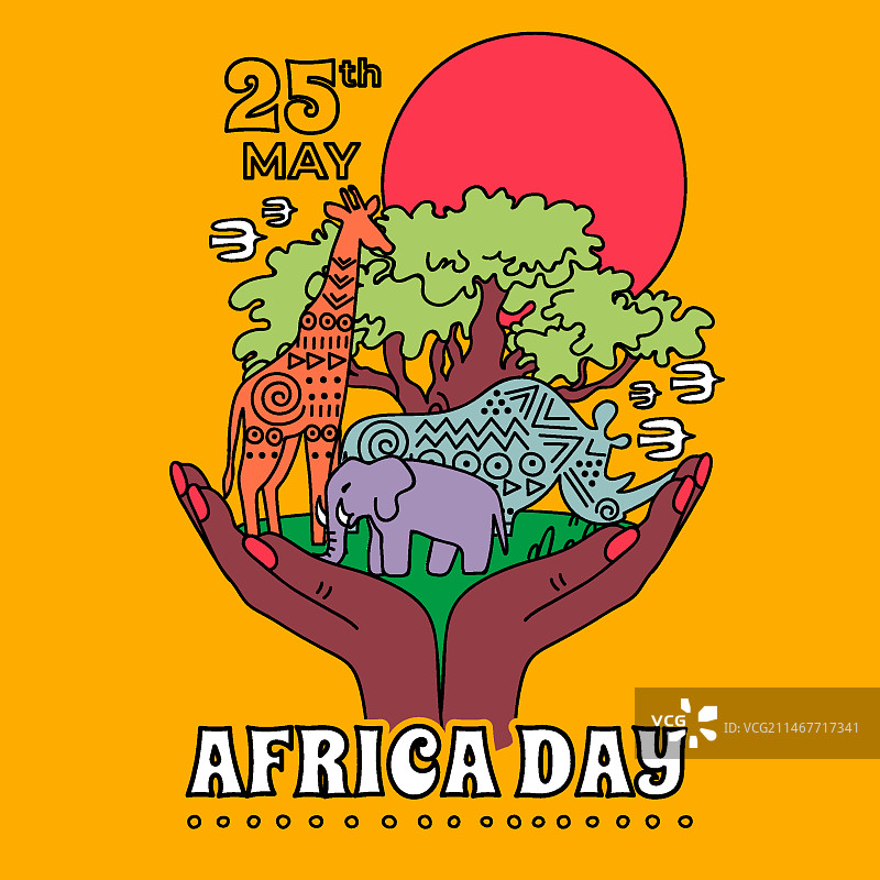 手绘非洲日插画图片素材