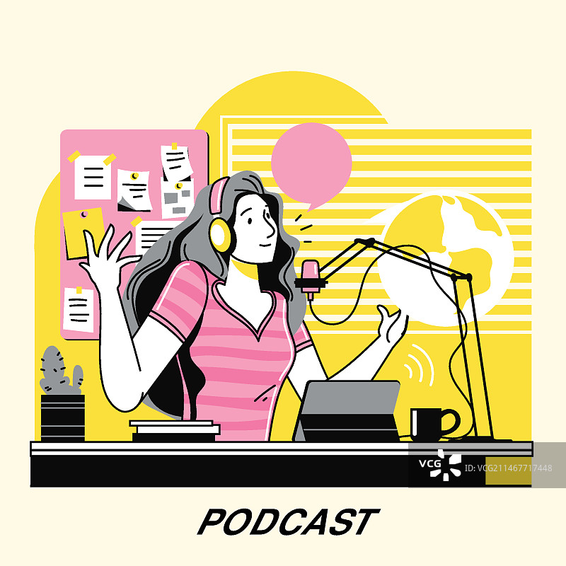 正在做播客的女人插图图片素材
