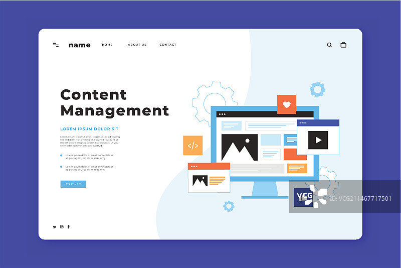 手绘内容管理系统概念落地页图片素材