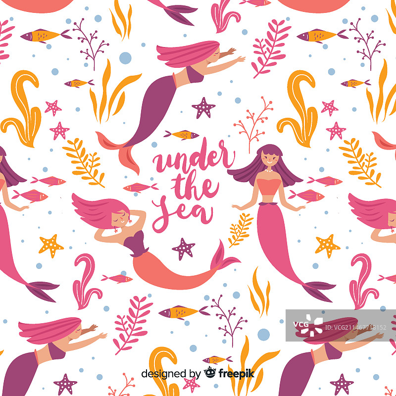 手绘美人鱼图案图片素材