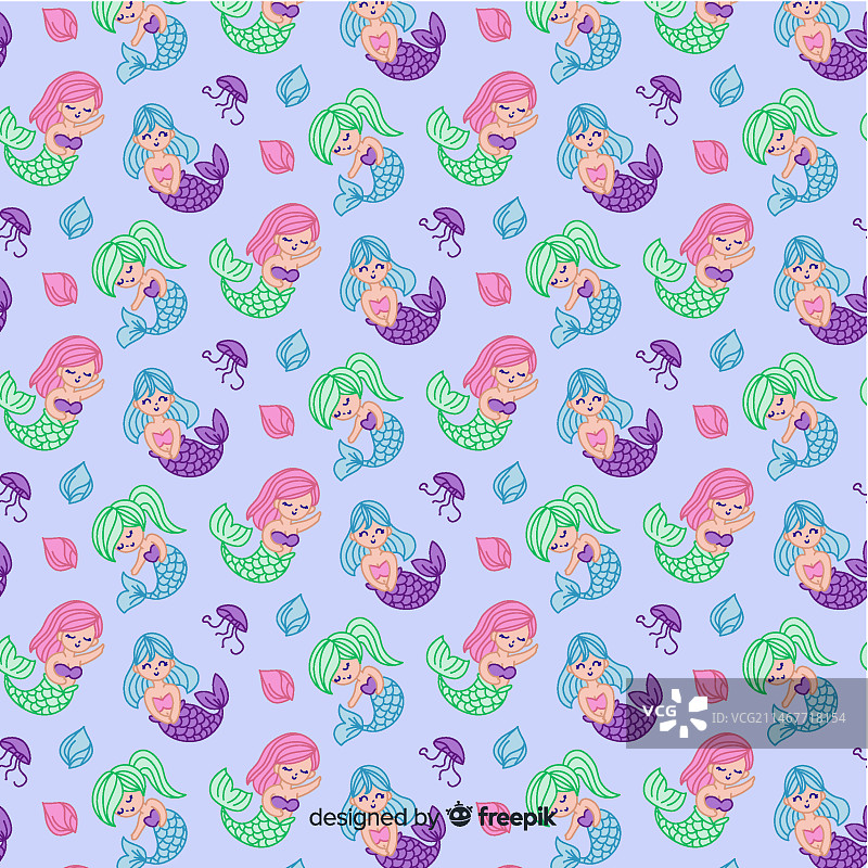 手绘美人鱼图案图片素材