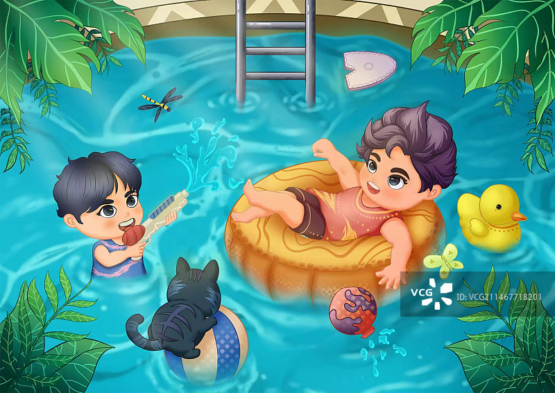 泳池儿童插画图片素材