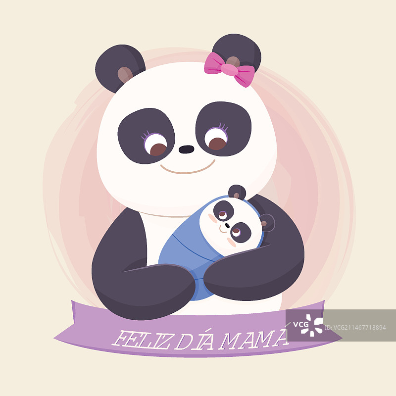 扁平风西班牙语母亲节熊猫插画图片素材