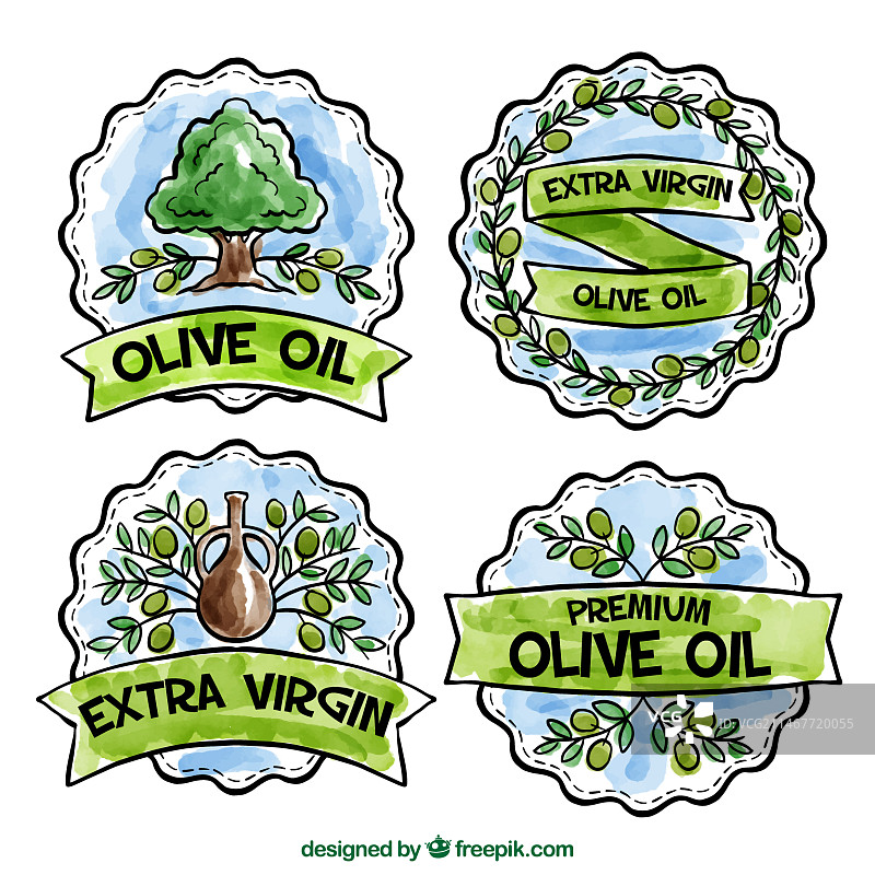 水彩风格橄榄油几何贴纸图片素材