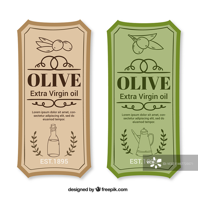 复古风格的绿棕色橄榄油标签图片素材