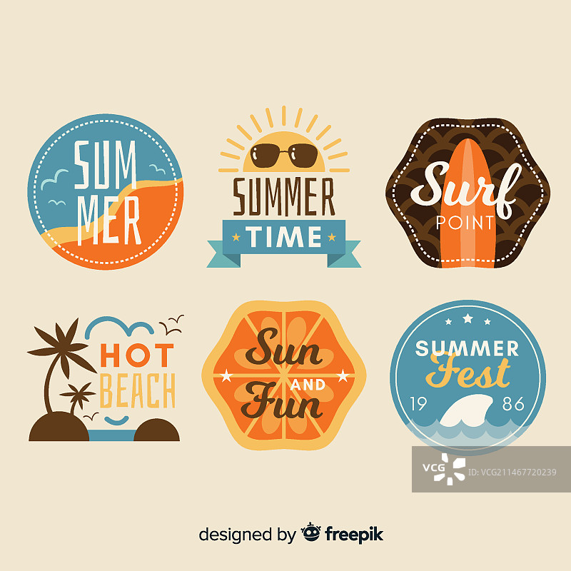 复古扁平夏季标签合集图片素材