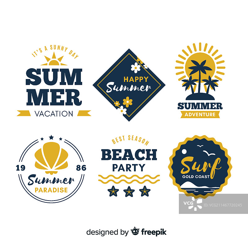 复古扁平夏季标签合集图片素材