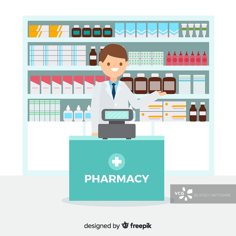 微笑药剂师扁平风背景图片素材