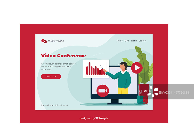 用于着陆页的视频会议概念图片素材