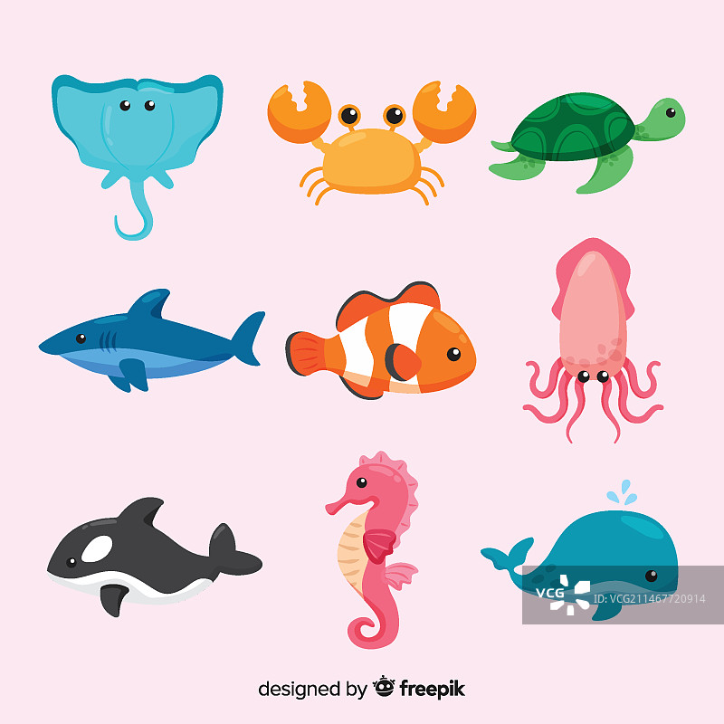 彩色可爱海洋动物合集图片素材