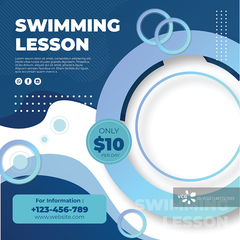 游泳课程方形宣传单模板图片素材
