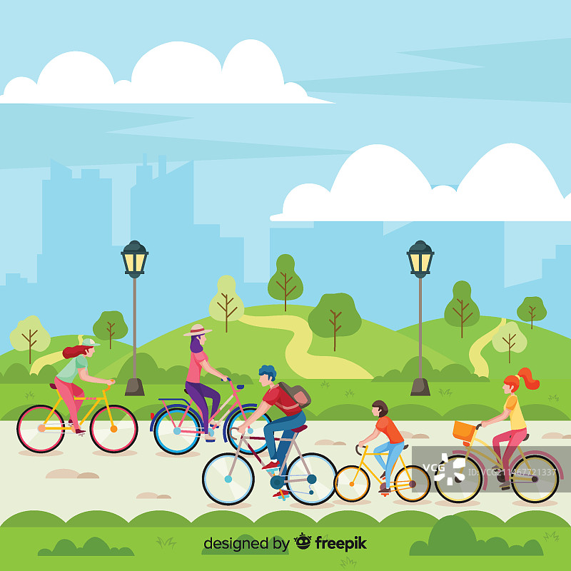 人们在公园里骑自行车图片素材
