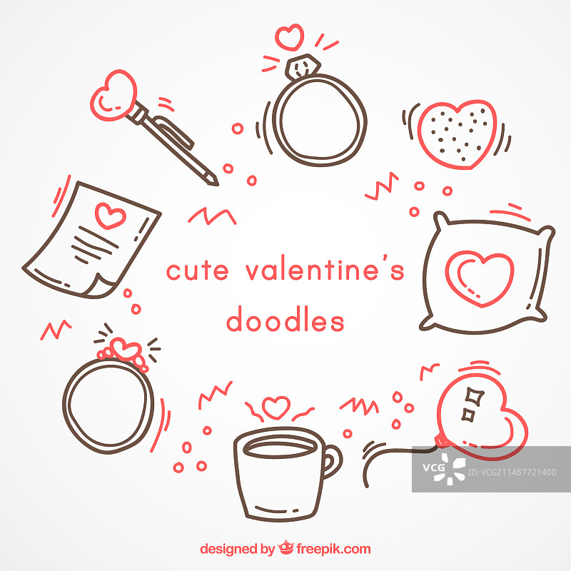 带有红色细节的可爱情人节涂鸦图片素材