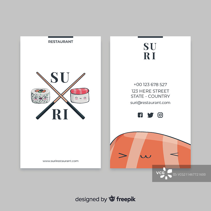 手绘可爱卡通人物名片模板图片素材