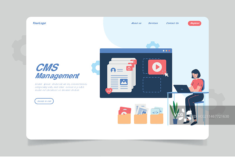 扁平CMS内容着陆页设计图片素材