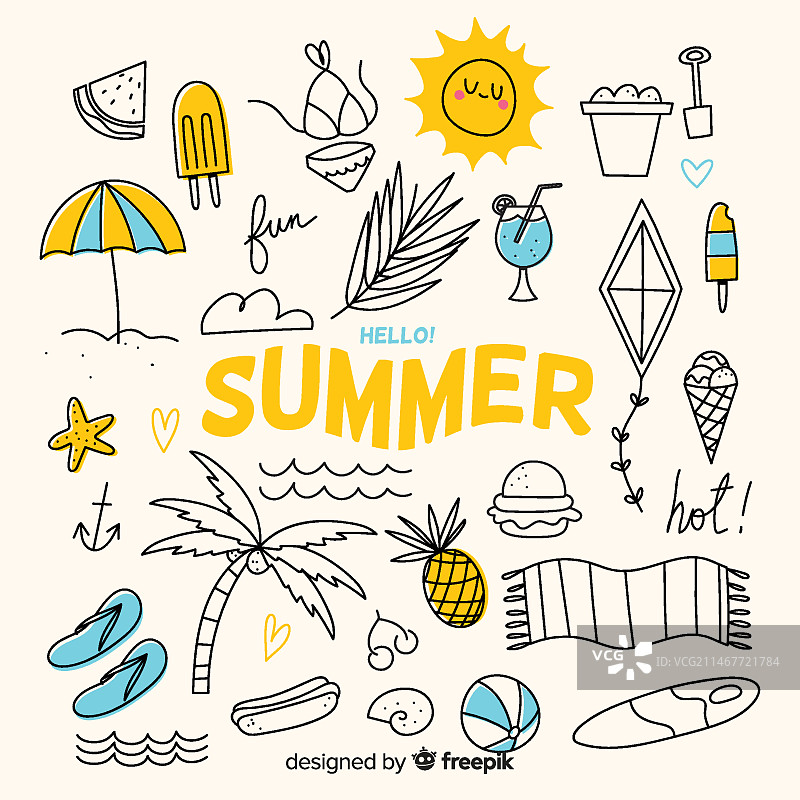 手绘夏季元素合集图片素材