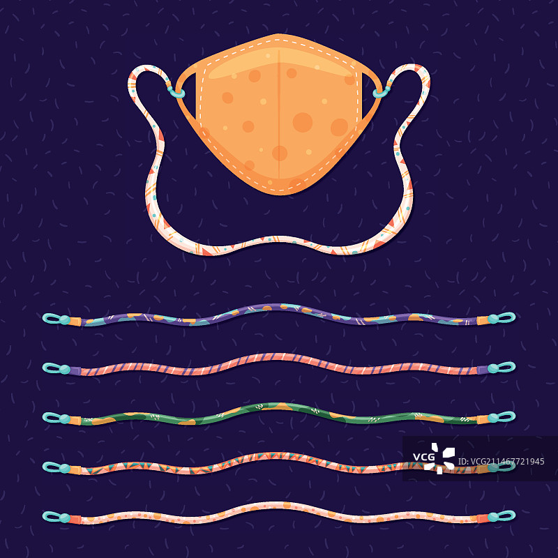口罩挂绳手绘素材图片素材