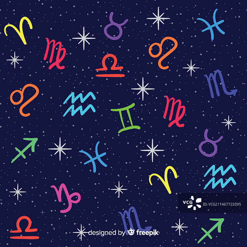 手绘彩色十二星座图案图片素材