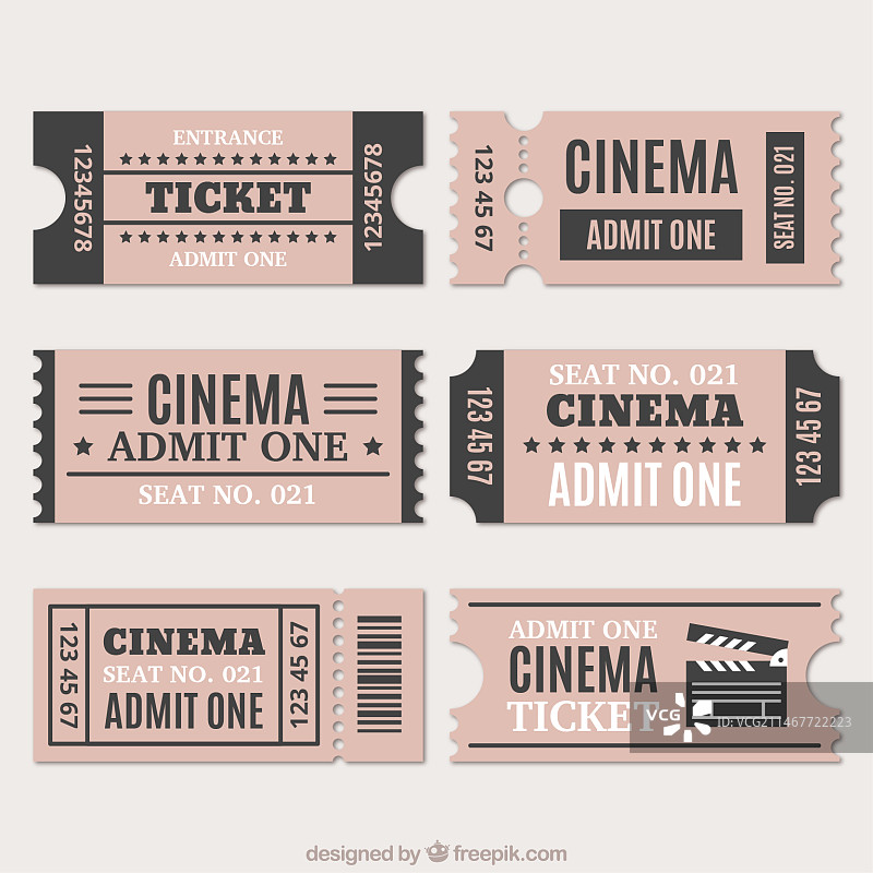 复古风格的电影票拼盘图片素材