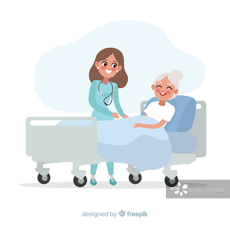 扁平风护士帮助生病病人图片素材